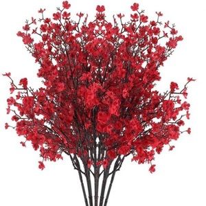6 Bundles Babys Breath Artificial Flowers Red Real Touch Faux Gypsophila Bouquet